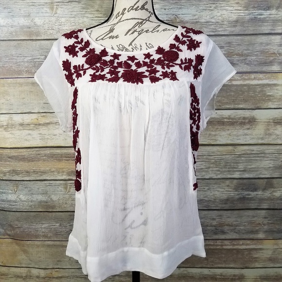 Zara Tops - ⬇️$35 ZARA Basic Embroider Flower Silk Chiffon Top